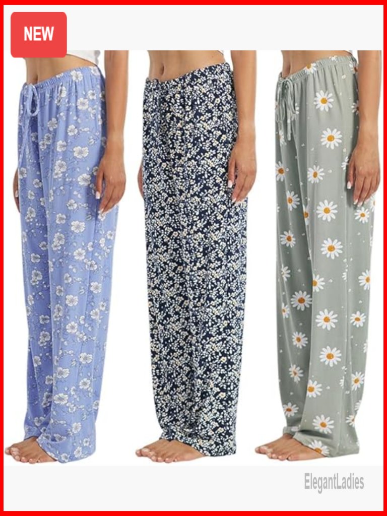 Large Loose Fit Pajama Pants 3-Pack Polyester Spandex Wide Leg Sleepwear